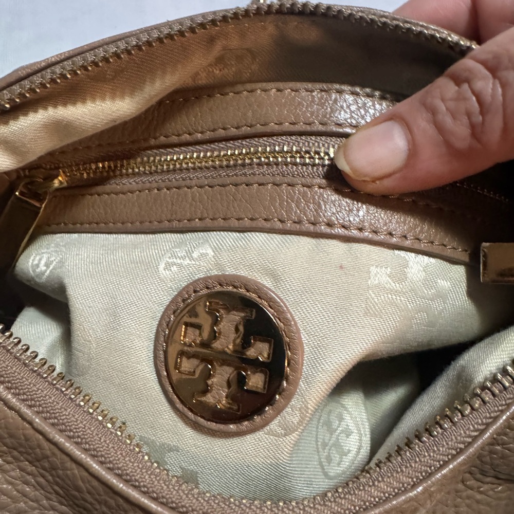 Tory Burch Taupe Brown Pebbled Leather Shoulder Bag with Braided Chain Strap - Picture 8 of 9